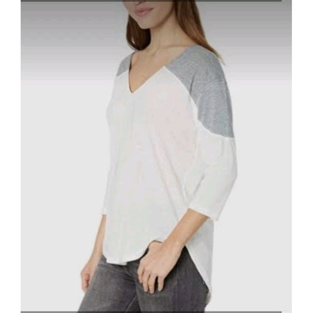 We The Free by Free People Major Leagues Tee color block Ivory Gray V neck - XS